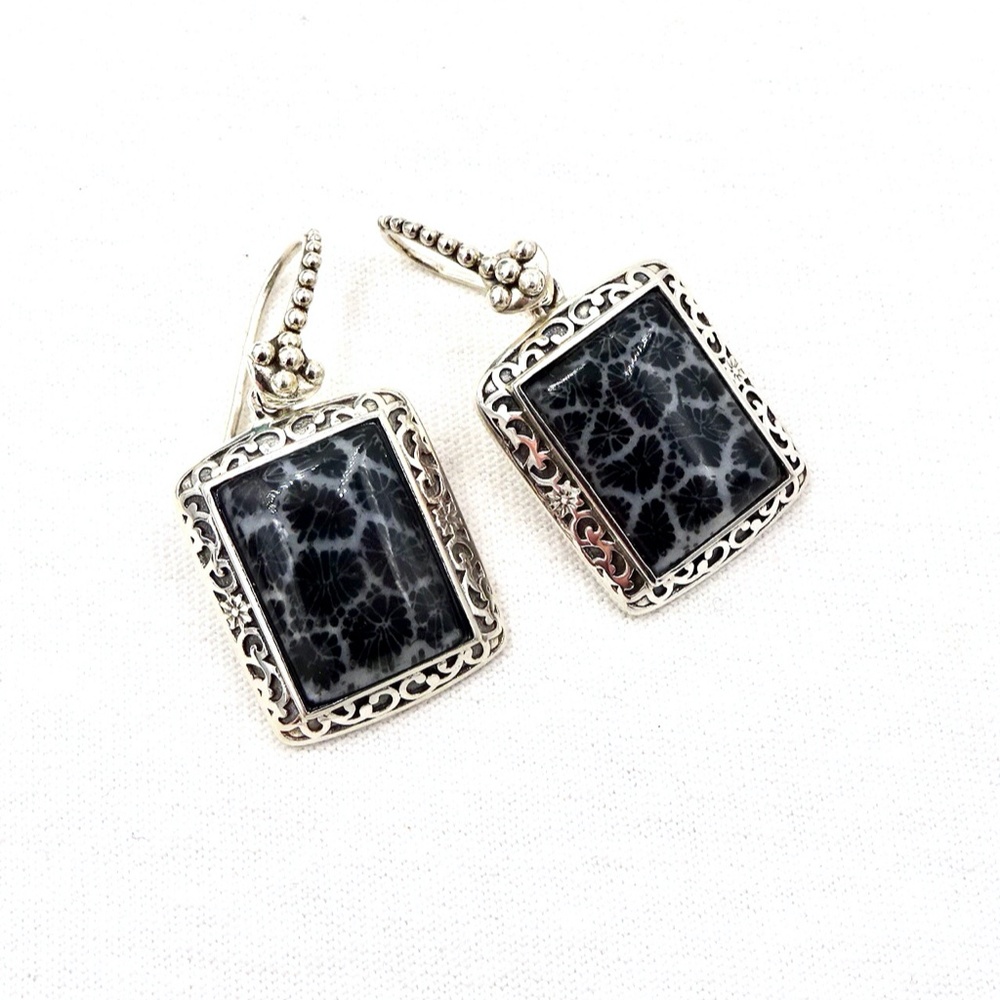 BBJ STERLING SILVER BLACK CORAL EARRINGS NWOT
